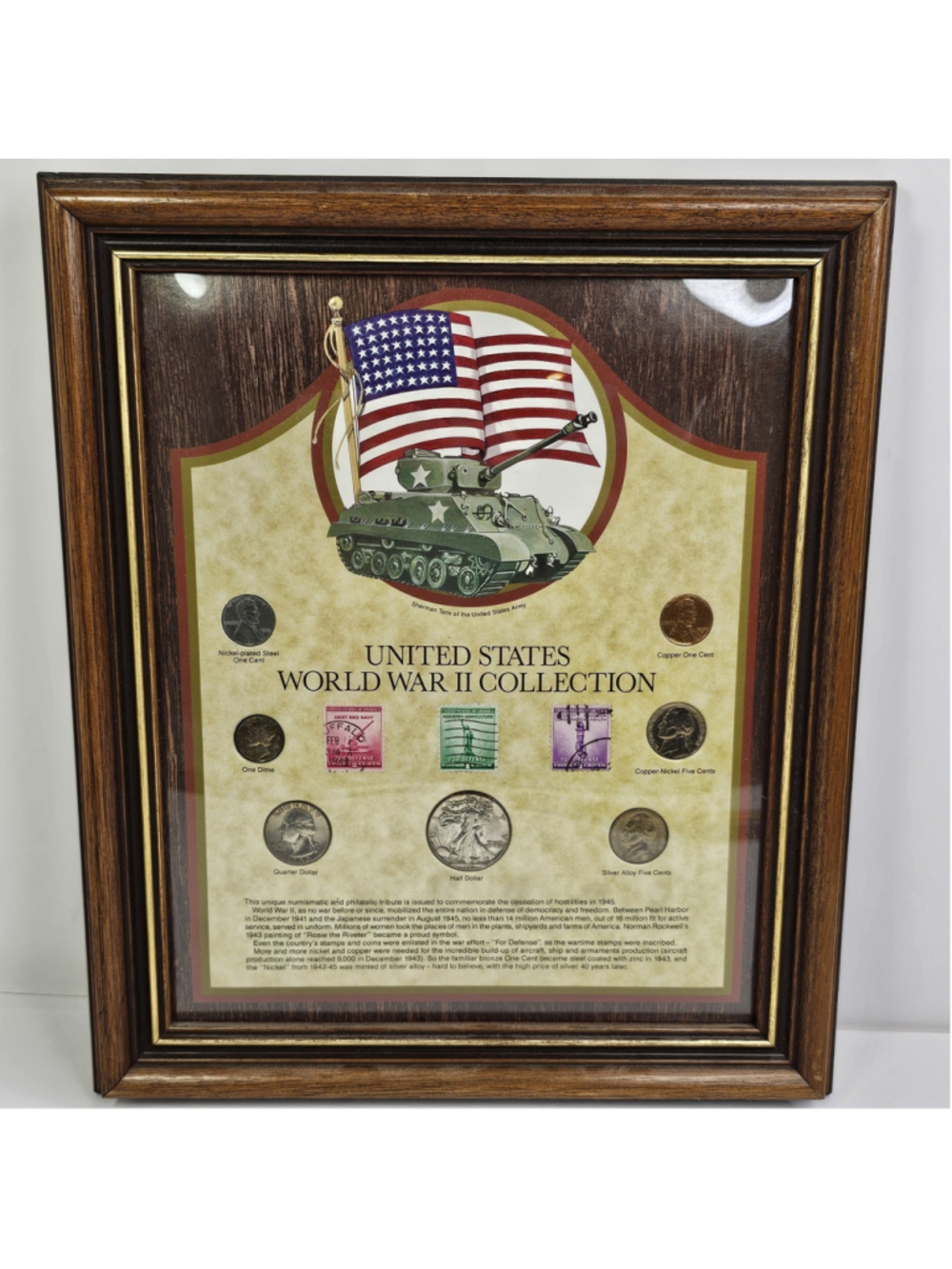 United States World War II Collection Framed Coins Stamps Inc. Walking Liberty